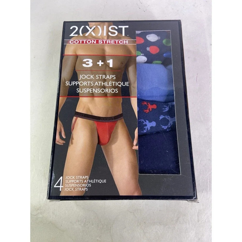 2xist Cotton Stretch 4 Pack Jockstraps Christmas Holiday Print Mens Size L